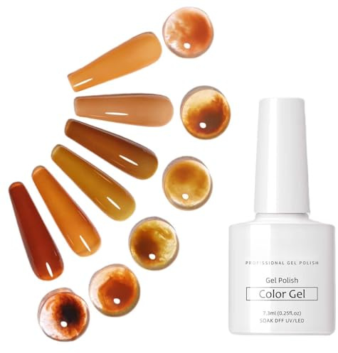 Gelee-brauner Gel-Nagellack, Schildpatt-Gel-Nagellack-Set, durchscheinendes Kürbis-Orange, Soak-Off-Gel-Lack-Set für Salon-Gel-Maniküre und Nagelkunst, zum Selbermachen zu Hause, Herbst 6 Farben
