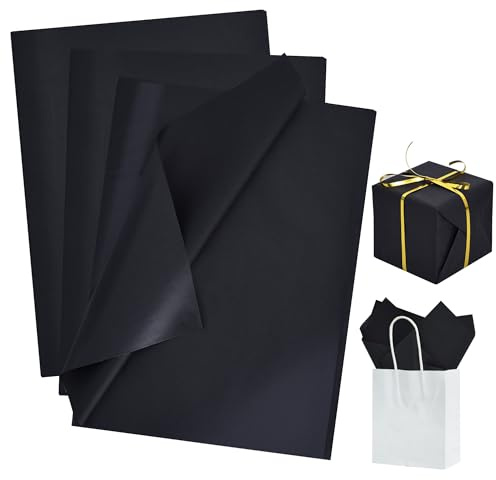 RIBBOOO 100 schwarze Geschenkpapiere, 50 cm x 30 cm, große Kapazität, Geschenkpapier für Valentinstag, Hochzeit, Geburtstag, Abschlussfeier, DIY, handgefertigtes Geschenkpapier