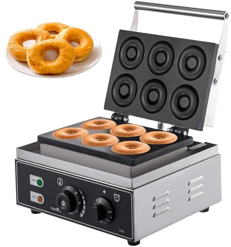 6 Holes Electric Doughnut Maker, 1550W Non-Stick Commercial Waffle Donut Maker Machine, Double-Sided Heating Donut Snack Machine with Intelligent Temperature Control for Business Bakery, Mall