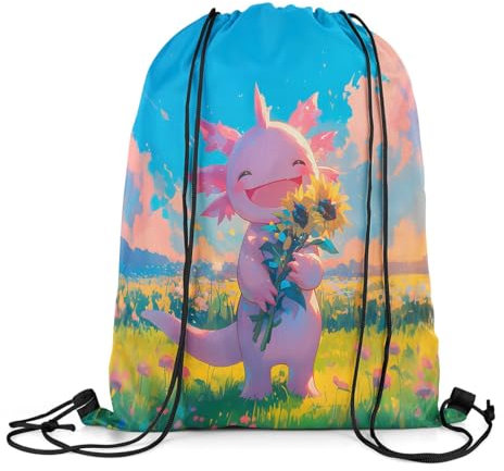 Lustig Kordelzugbeutel Cartoon Axolotl Niedlich Salamander Sonnenblume Kordelzug-Rucksack Verstellbar Yoga-Tasche 36X42Cm Cinch Bag Für Wandern Strand Reisen