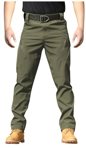 Hose Herren,Outdoor Hosen für Herren,Herren Cargo Hose Camouflage Freizeithose Elastische Taille Arbeitshose Lange Baumwolle Jogginghose mit Multi-Taschen,Grün,XXL