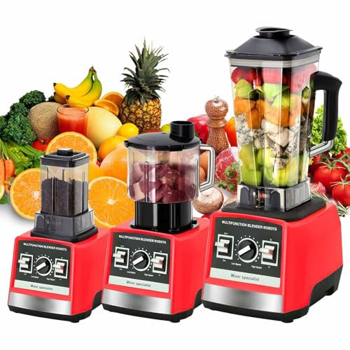 Mixeur 3 en 1 haute performance 1500 W avec récipient de 2,5 l + 1,5 l + 0,5 l, 15 vitesses, programmes automatiques, pour viande, milkshake, smoothies, jus, sans BPA
