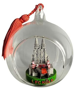 1. FC Köln Weihnachtsbaumkugel Glas 3D – Offizielle Christbaumkugel aus Glas – Weihnachtsdeko für FC Köln Fans – Baumkugel Fußball Fanartikel Rot Weiß – Geschenkidee Weihnachten