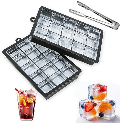 Silicone Ice Cube Trays, 2 Pack 15-Compartment Molds with Lids BPA Free | Ice Cube Maker with 1 Ice Clip, Reusable Space-Saving Square Ice Cube Molds for Cocktail Whiskey