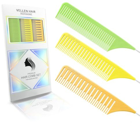 Vellen Hair Ultimatives Highlight-Kamm-Set, hitzebeständig, PEI-Material 220 °C, hitzebeständig, professionelle Strähnenkämme für Haarfärbemittel, Highlight – 3 Größen