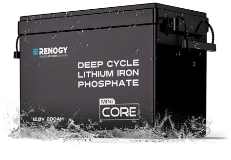 Renogy 200Ah 12V LiFePO4 Battery, Mini Size Lithium Iron Phosphate Leisure Battery with 5000+ Deep Cycles, IP 65 and BMS Protection, Support 4S4P Connection for Caravan, Boat, and Off Grid System