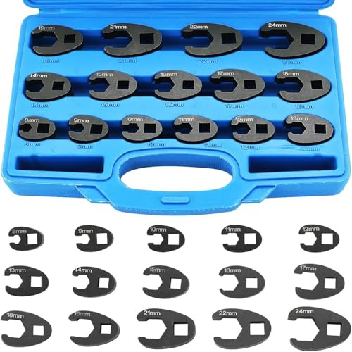 TOOSOAR 15 Pezzi Chiave Zampa Set,Chiave a Piede di Porco 8-24 mm,con Cassetta Degli Attrezzi, set di Chiavi per Veicoli per Manutenzione