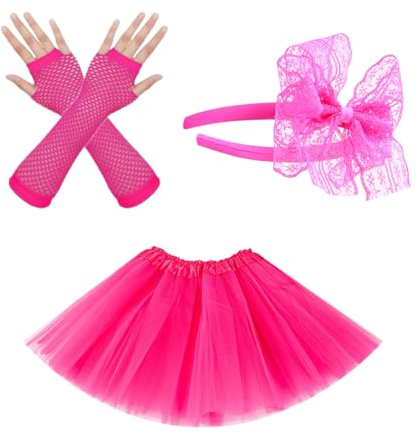 WNXBFO Pink Tutu Adult, Tutu Skirts for Women, Pink Tutu with Gloves and Headband, Ideal for Dance Performances, Halloween Parties, and 80's Festive Celebrations