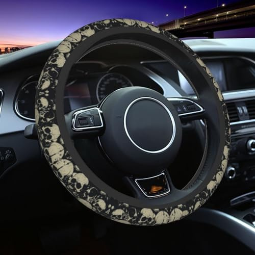 Entemne Universal Auto Lenkradbezug Gothic Totenkopf Muster Neopren Rutschfest Lenkradschutz für Damen Herren Autozubehör Passend für Autos SUV LKW
