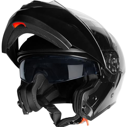 Zorax ZOR-839 Flip Up Helmet Double Visor - Gloss Black M (57-58cm) | Motorcycle Motorbike Helmet Road Legal ECE2206