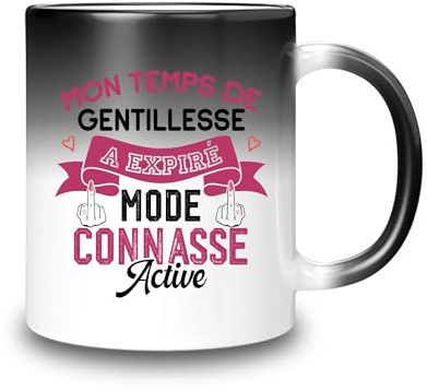 HALUMI Mug Magique Mon temps de gentillesse a expiré mode connasse activé Citation Drôle Humour Message Idée Cadeau Anniversaire Tasse Originale Céramique Femme Amie Collègue 330ml 440ml