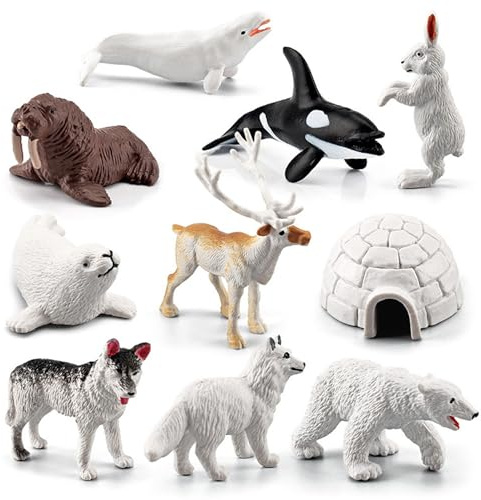 10 Pezzi Figure di Animali per Bambini Piccoli, Realistici Giocattoli Cognitivi di Orso Polare, Simulazione di Figure Artiche, Desktop Artico Decorazione Giocattolo di Apprendimento Regali per Ra