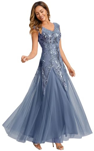 Ever-Pretty Ballkleider Damen Lang Pailletten Ärmelloses Abendkleid mit V-Ausschnitt für Kleid Silvester EE02559