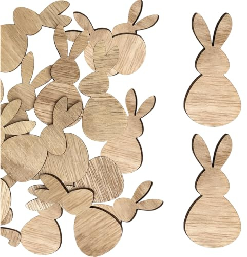 CATZUM 50 Pezzi Coniglietti in Legno Decorativi per Fai da Te e Tavola - Ideali per Pasqua, Compleanni e Feste