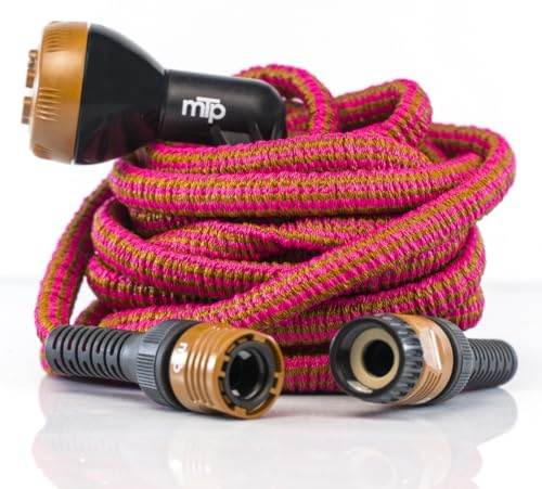 eacommerce | Tubo estensibile irrigazione da giardino | Resistente, leggero, compatto | Non si attorciglia, raccordi inclusi | Pratico per balcone, terrazza, camper (Bronzo/Fucsia, 12,5 Metri)
