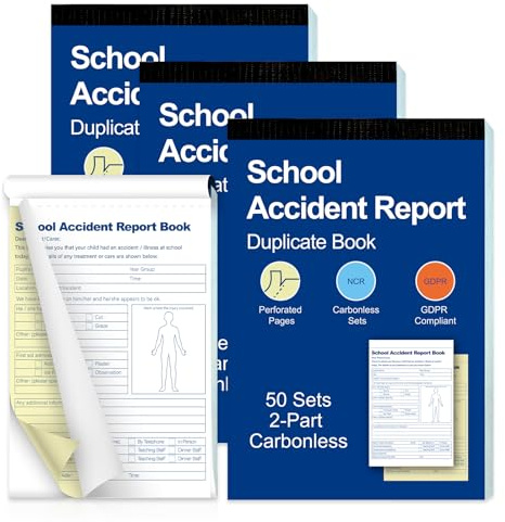 3 Pack Accident Book A5 School Accident Report Book Incident Report Carbonless Duplicate Book 2-Part 50 Sets with Both Copies Perforated for Schools Educational Institutions