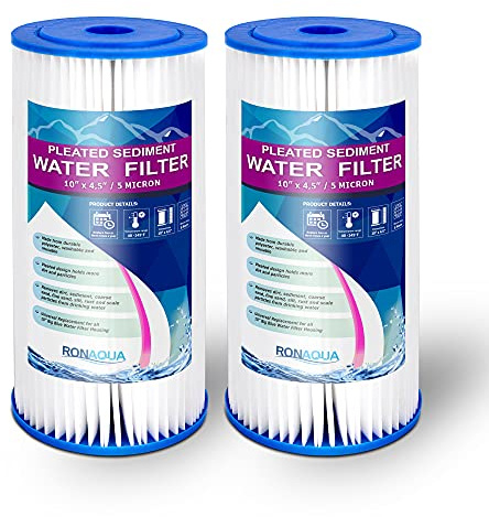 Big 10 x 4.5 inches Pleated Washable & Reusable Sediment Filter 5 Micron Amplified Surface Area, Removes Sand, Dirt, Silt, Rust, Extended Filter Life for 10 Big Housing (Set of 2)