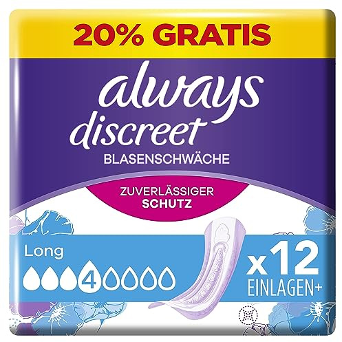 Always Discreet Inkontinenzeinlagen für Frauen Long 12 Stück Rundumschutz Unglaubliche Diskretion