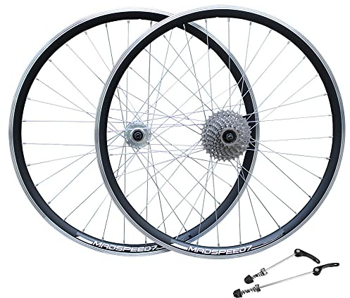 Madspeed7 700c 28” (ETRTO 622x19) Hybrid Bike Wheel Set + 8 speed Freewheel (13-32t) - Rim & Disc Brake Compatible - Sealed Bearings (6 Bolt) Disc Brake Hubs (Very Smooth) - Double Wall - 32x Spokes