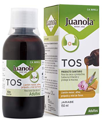 JUANOLA Jarabe Tos Adultos - 150ml - Producto sanitario para el tratameinto de la tos seca y la tos productiva - Llantén menor, Altea, Própolis, Miel de flores. Adultos