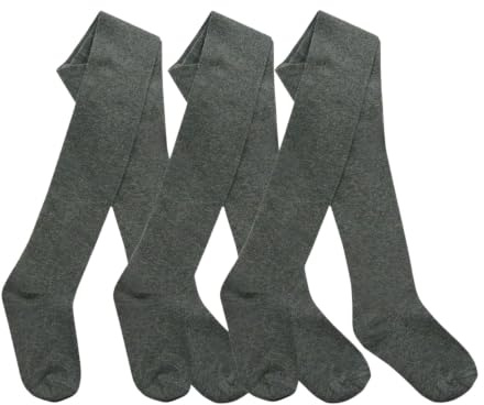 Style It Up 3 Pair Packs Tights Girls Back to Schools Pairs Warm Cotton Rich Plain Soft Children MULTIPACK, 7-8 Years, 3 Grey Plain Pair Tights