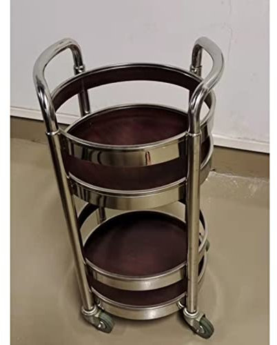 Mesa Carrito Camarera Carro De Servicio 2 Niveles Acero Inoxidable Rodante Barra De Cocina Marco Redondo Hotel Ruedas Universales, Carga 60 Kg