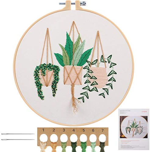 MWOOT Ricamo Starter Kit Cucire Accessori,Kit per Ricamo Punto Croce Embroidery Starter per Adulto Principiantii (Piante Fiori),Bianca