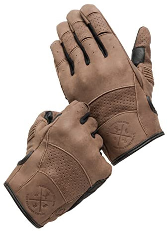 BROGER California Motorradhandschuhe Herren | Leder | Knöchelprotektoren | Flexible Elemente | Perforierte Finger | Touchscreenfreundliche Pads