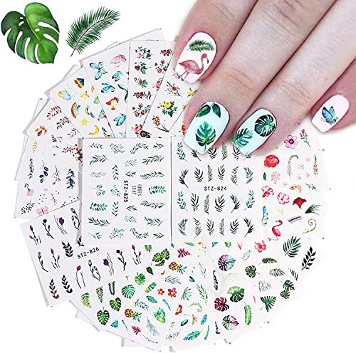 Kalolary Nagelsticker Blumen Wassertransfer, Nagelaufkleber Gemischte Blumen Nail Art Stickers Nageltattoos Nageldesign Sticker Nagel Decals DIY Nagelkunst Abziehbilder für Frauen Mädchen (29 Blatt)