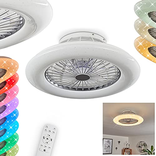 LED Deckenventilator Piraeus, Deckenlampe mit Ventilator aus Metall und Kunststoff in Weiß, RGB Farbwechsler, über Fernbedienung dimmbar, Timer und Nachtlicht, 40 Watt, 2200 Lumen, 3000-6500 Kelvin