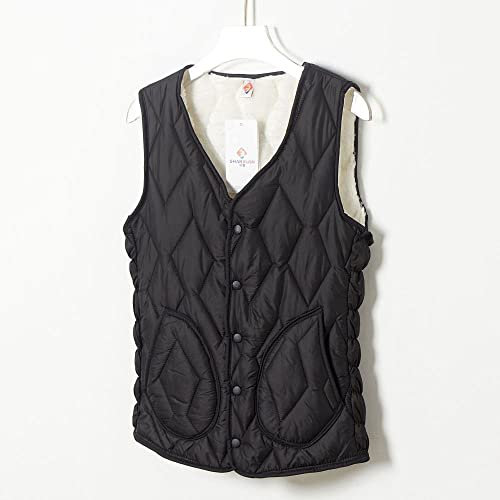 YUNHOME Angelweste Große Größe Weste Warme Weste Winterweste Damen Plus Samtverdickung, Angenehme Wohnwärme, Winterkurze Taschen, Schmale Aufgesetzte Taschenweste-Schwarz_4XL