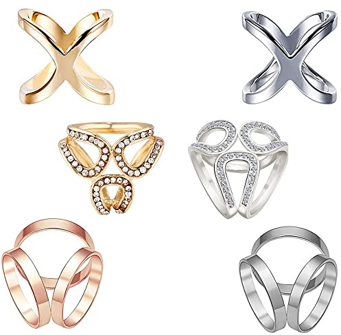 6 Pièces Boucles d'Écharpe, Clip Foulard Femme, Soie Écharpe Boucle Clip, Boucle d'Écharpe en Forme, Mode Écharpe Clip, pour Vêtements Quotidiens, Mariages, Danses (Argent + Or)