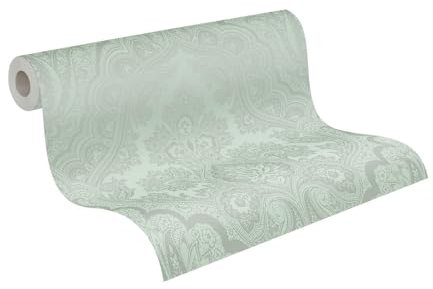 A.S. Création My Home My Spa Barock Vliestapete Eukalyptus Grün Livingwalls 387081 Tapete Ornament Glitzer 10,05x0,53m Made in Germany, Eukalyptus, Grün, Silber