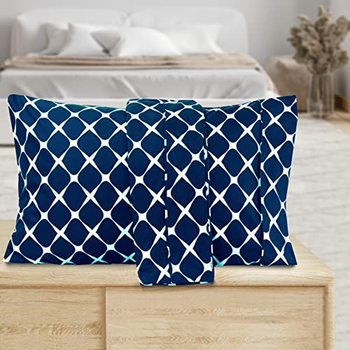 Valerian Bloomingdale Pattern Pillowcase 1500 Thread Count 2-Piece Set Super Soft, Easy Slip-On and Wrinkle Resistant, Bloomingdale King Pillowcase, Navy