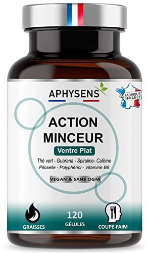 Bruleur de Graisse Puissant et Naturel – Guarana, Spiruline,Thé vert – Coupe Faim, Effet Minceur – Perte de Poids Rapide Homme et Femme – 120 Gélules – Fabriqué en France – Aphysens