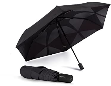 VOGUE Paraguas plegable Magic Easy Fold (pliega fácil), Tejido 100% Eco-Rpet. con botellas plástico reciclado. Protección Solar UV, Sistema Anti-viento (Wind Proof). Apertura y cierre auto. Negro