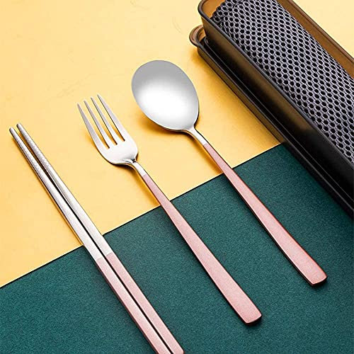 Palillos chinos para comer reutilizables Caja de cuchara de palillos de palillo 304 Caja de almacenamiento de estudiante de acero inoxidable con seta de una sola vajilla de tres piezas portátiles