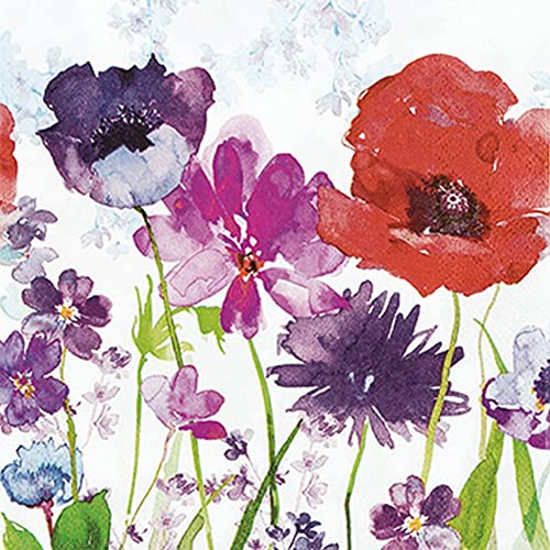 20 kleine Cocktail-Servietten Bunte Wiese an Blumen | Frühling | Sommer | Tischdeko | Decoupage | Serviettentechnik 25x25cm
