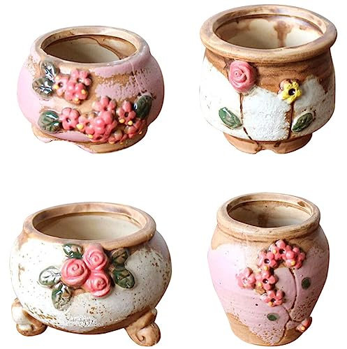 NOLITOY 4 Pièces Pots de Fleurs en Céramique Succulentes Jardinière de Cactus Assorties Mini Pot de Plantation Petit Planteur Récipient de Fleurs en Porcelaine pour Décorations
