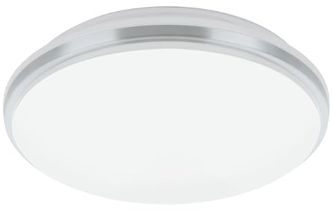 EGLO LED Deckenlampe Pinetto, runde Deckenleuchte, Wandlampe | aus Stahl und Kunststoff in Weiß und Chrom, Lampe Decke für Badezimmer und Küche, Bürolampe neutralweiß, IP44, Ø 34 cm