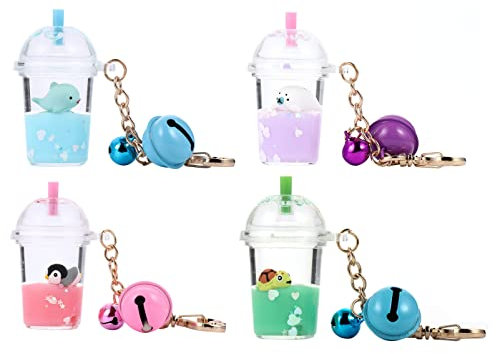 TENDYCOCO 4 Stück Mini Bubble Tea Schlüsselanhänger Milchflasche Schlüsselanhänger Acryl Charms Tasche Zubehör Ornamente Taschenanhänger