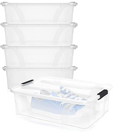 BigDean 4er Set Aufbewahrungsbox mit Deckel transparent - 7L + Clipverschluss - Stapelbox Ordnungsbox Clipbox Lagerbox Box mit Deckel Storage Boxes - Klarsichtbox mit Deckel – stapelbar