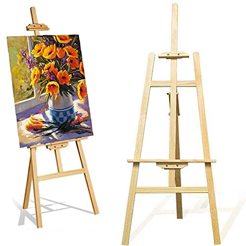 Artist Easel, 1.75M Pine Wood Art Easel Stand Adjustable Drawing Painting Holder, Professional Studio Easel A-Frame Floor Standing Easel Tripod for Painting and Sketching, Artists, Easy to Assemble