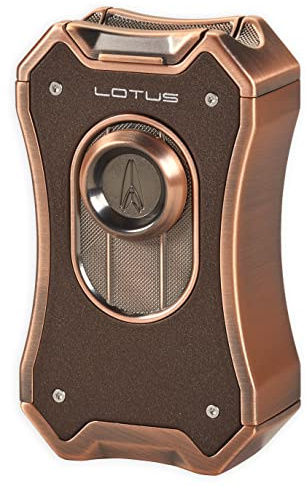 Lotus Emperor Table Cigar Lighter with Quad Wind-Resistant Torch Flames, All Metal Housing, Cigar Rest Cap, Large Flame Adjuster, Extra Large Fuel Tank (Copper & Brown Crackle)