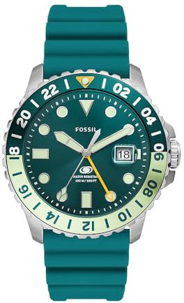 Fossil Blue orologio da uomo, movimento GMT con bracciale in acciaio inossidabile o cinturino in pelle, Verde