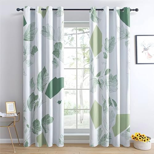 TAKUAN Blätter Vorhänge Verdunklung svorhänge mit Muster Pflanze, Vorhang Blickdicht mit Ösen Gardinen Wohnzimmer Schlafzimmer Kinderzimmer Dekoration 2er Set-175 x 140 (H X B)