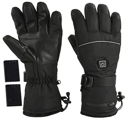 WHAMVOX Beheizbare Herrenhandschuhe mit 3 Heizstufen und Touchscreen Design aus Plüsch und Pu Leder Warme Handschuhe für Outdoor Sport und Wandern im Winter