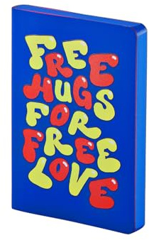 Nuuna Notizbuch A6 Graphic S - Free Hugs by Jan Paul Müller, Leder blau | Dotted Journal | 2.5 mm Mini-Punktraster Grau | 176 nummerierte Seiten | 120 g Premium-Papier | made in Germany