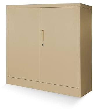 Jan Nowak Kleiner Aktenschrank C001B Büroschrank Metallschrank Aufbewahrungsschrank 2 Verstellbare Fachböden Pulverbeschichtet Abschließbar 92,5 cm x 90 cm x 40 cm (Beige)