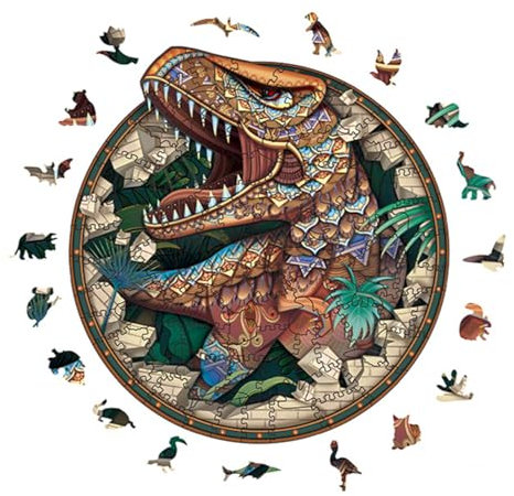 NBFBA Holzpuzzle Erwachsene,100pcs Dinosaurier Spaßiges Unregelmäßig Geformtes Puzzle für Erwachsen, 18 * 18.7cm Lernspielzeug für Erwachsene und Kinder Familienspielsammlung